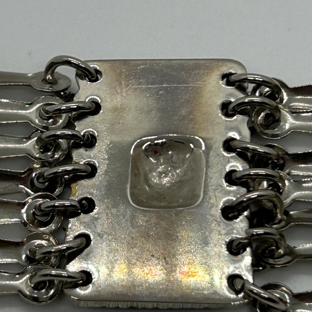 Vintage Mexican Alpaca Silver Panel Bracelet Aztec Motif Made in Mexico Boho - Picture 8 of 14